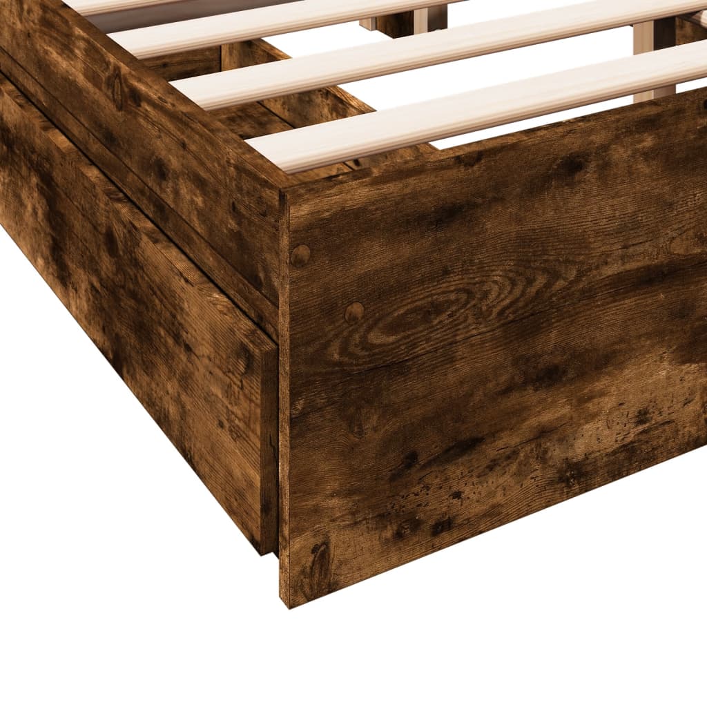 Bed Frame with Drawers Smoked Oak Finish 135 X 190 Cm Engineered Wood