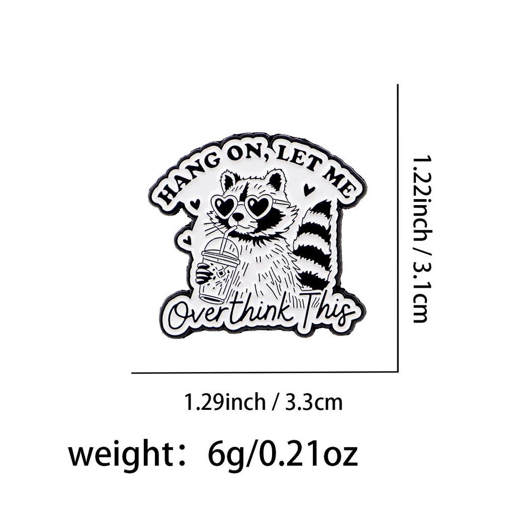 Cartoon Raccoon Alpaca Metal Brooch: Creative English Quote Badge for Clothing