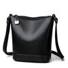 Women's Black Textured Leather Bucket Bag Adjustable Crossbody Bag