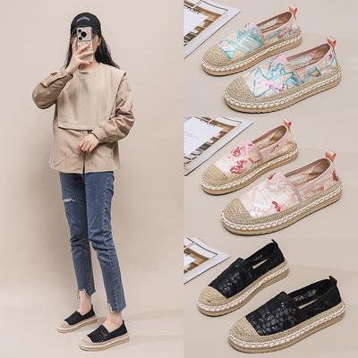 Lace Breathable Fashion Fisherman Shoes Women's Spring New Linen Woven Loafers Casual Flat Shoes