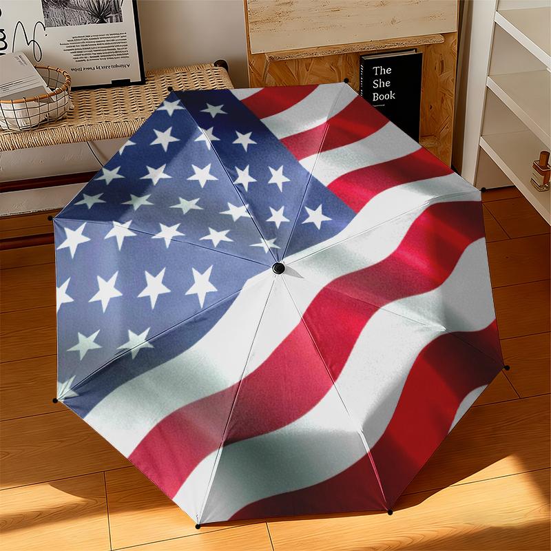 1 Stück Amerikanische Flagge Regenschirm Tragbar Faltbar Eisenrahmen Lochknochenstruktur Outdoor Heim Regenschirm