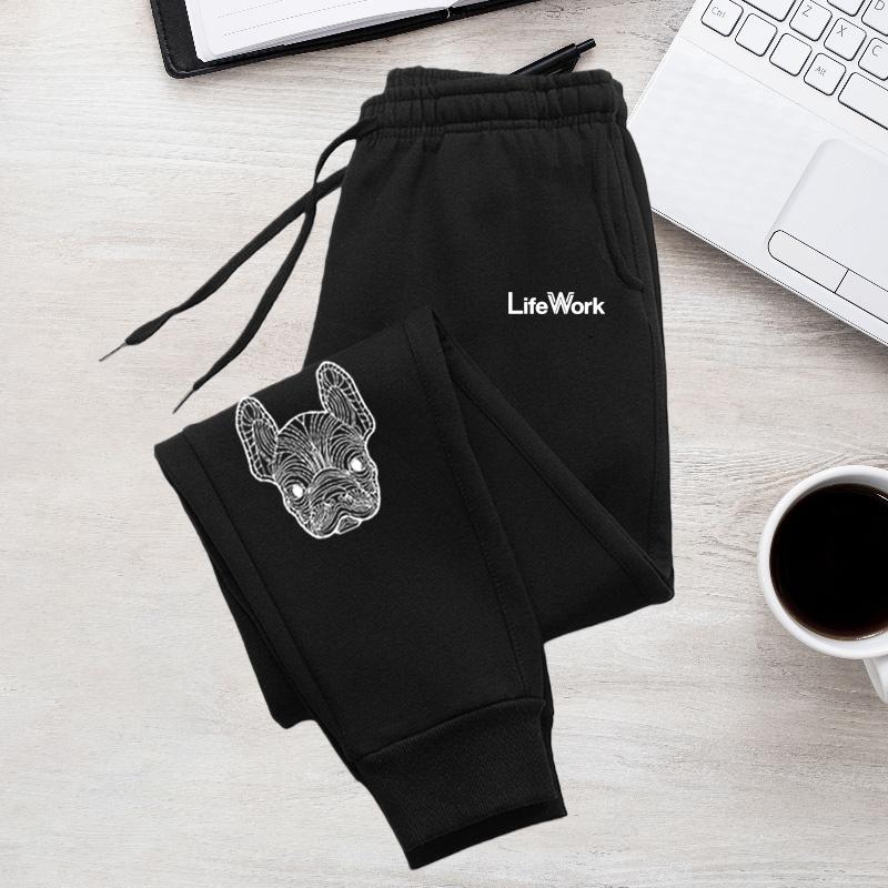 Dog-sketch-vibe Men Sweatpants Front Simple Blank Leg Motif, Stylish Hand Line Drawing Puppy Head Graphic Joggers for Soft Relaxed Daily Wear