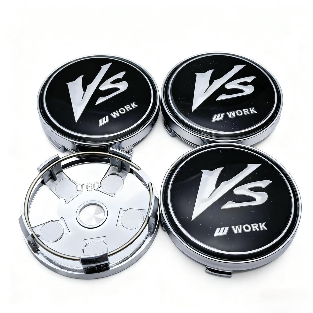 4pcs JDM VS W Work Logo Badge Emblem Car Wheel Center Caps 60MM Clips 56MM Wheels Hub Dust Cap Rim Hubcaps Cover Car Accessories