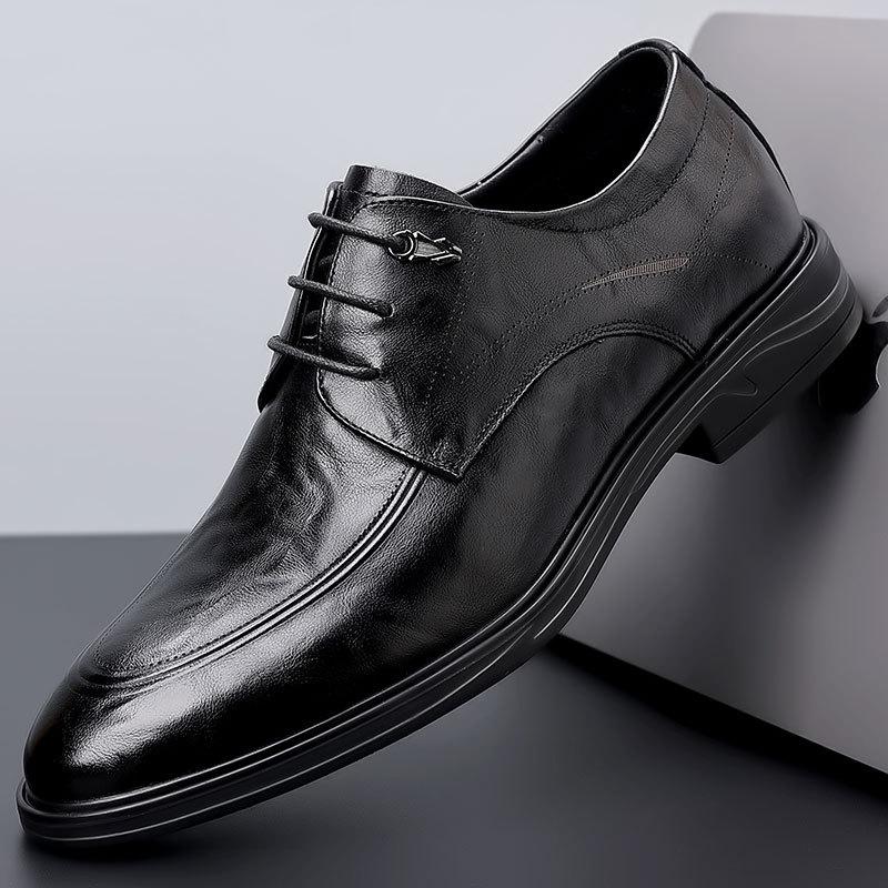Hand-scratched leather shoes men's 2025 autumn leather British business dress shoes comfortable lace-up men's derby shoes wedding shoes
