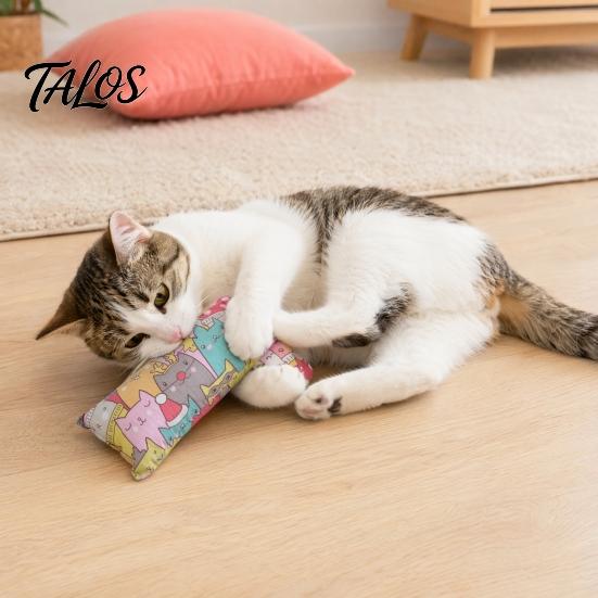 Independent Play Cat Toy Cuddle Pillow Toy, Catnip with Silver Vine, Crinkle Kitten Kicker Rustling Scratch Cute Print Snuggle for Indoor Cats Biting
