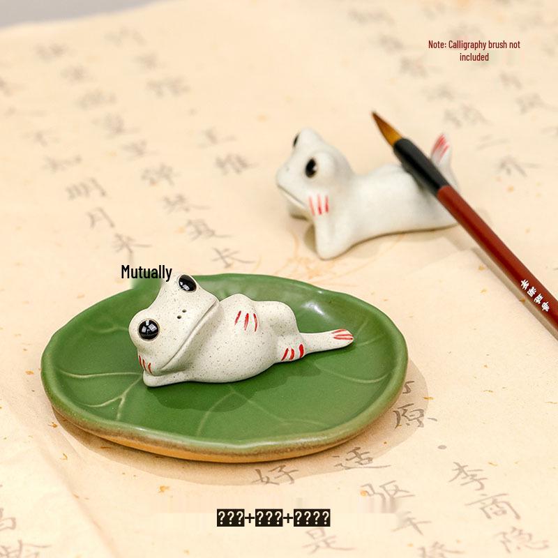 Ceramic Frog Calligraphy Pen Holder and Paperweight Set