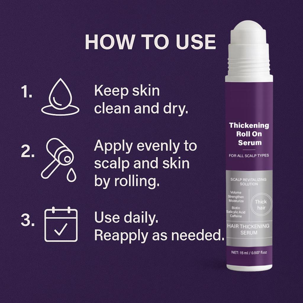 Hair Thickening Roll On Serum 15ml, Anti Hair Loss Treatment, Strengthens Hair Roots, Reduces Shedding, Increases Density for Men & Women