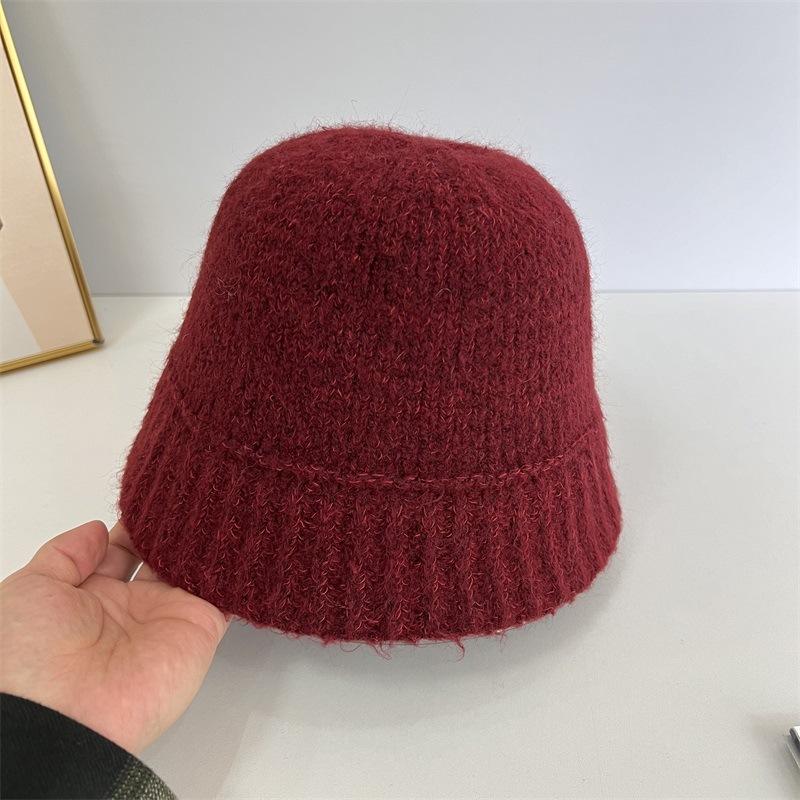 

Autumn and winter wool wool knitted women s bucket hat shows the face, versatile simple solid color basin hat M（56-58cm）