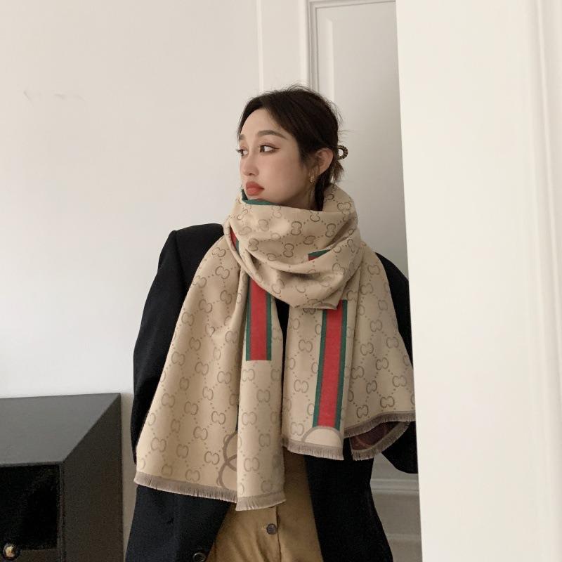 Autumn and winter long letter premium jacquard shawl double-sided dual-purpose scarf women's thickened warm imitation cashmere scarf