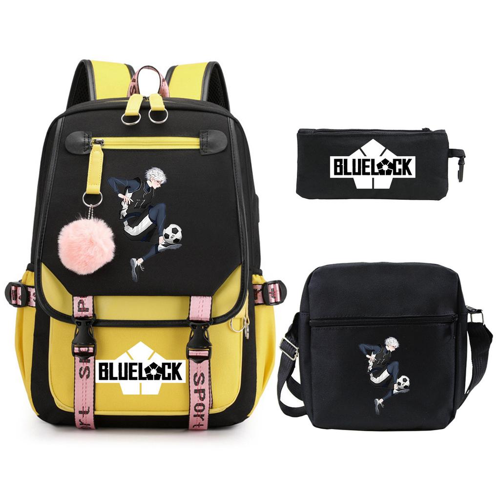 Trend Campus Primary And Secondary School Student School Bag Blue Prison Blue Lock Peripheral Animation Backpack Pencil Bag