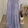 Spring Elegant Pleated Skirt for Women with Elastic Waist Slim Fit A-Line Long Design