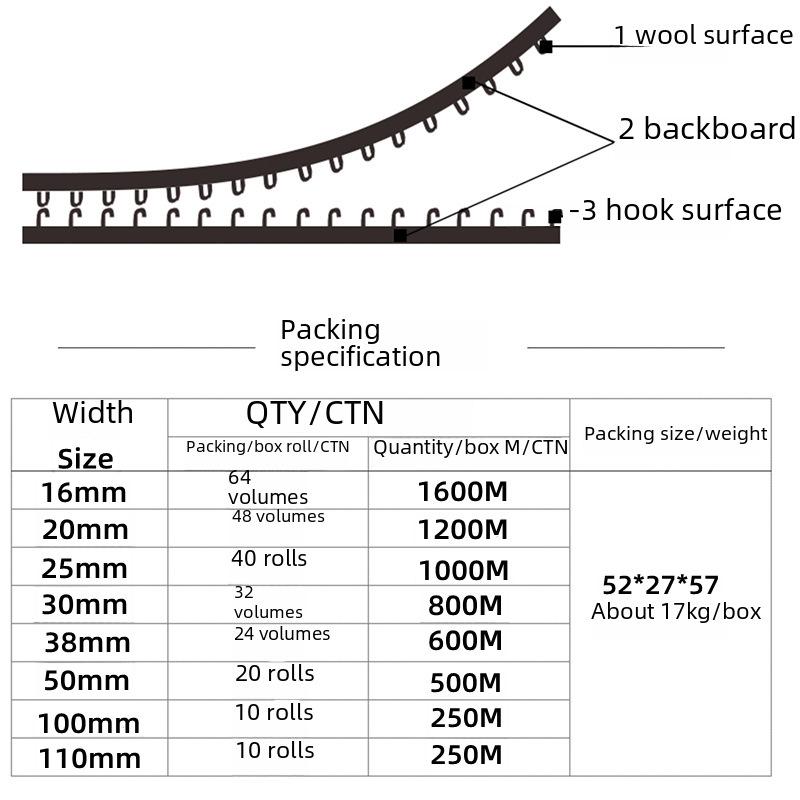 Vorgefertigtes Klettband für Vorhänge mit männlicher und weiblicher Schnallenunterstützung