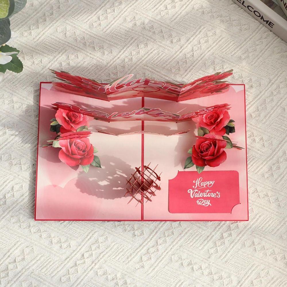 Fashion Romantic Theme 3D Rose Card Pop-Up Mechanism Flower Design Anniversary Card 3D Gift Cards Valentines Day