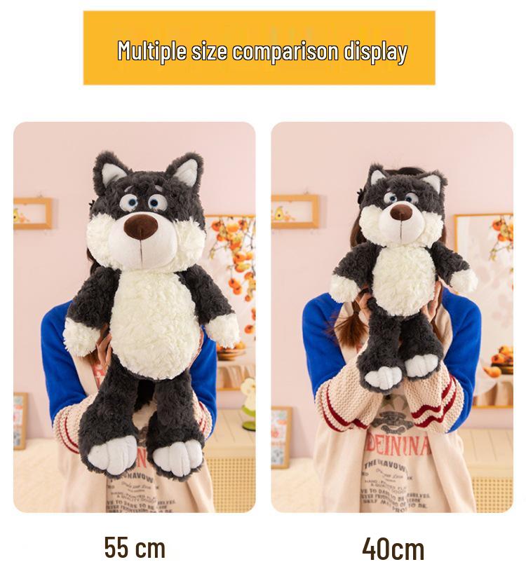Curious Grey Wolf Cartoon Plush Toy: Children's Birthday Gift & Home Decoration Sleep Companion