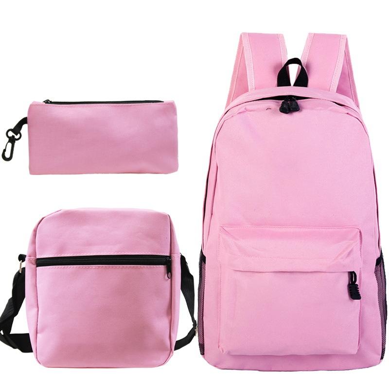 Multi-color blank backpack three-piece set Student Oxford cloth backpack + shoulder bag + pencil case three-piece set