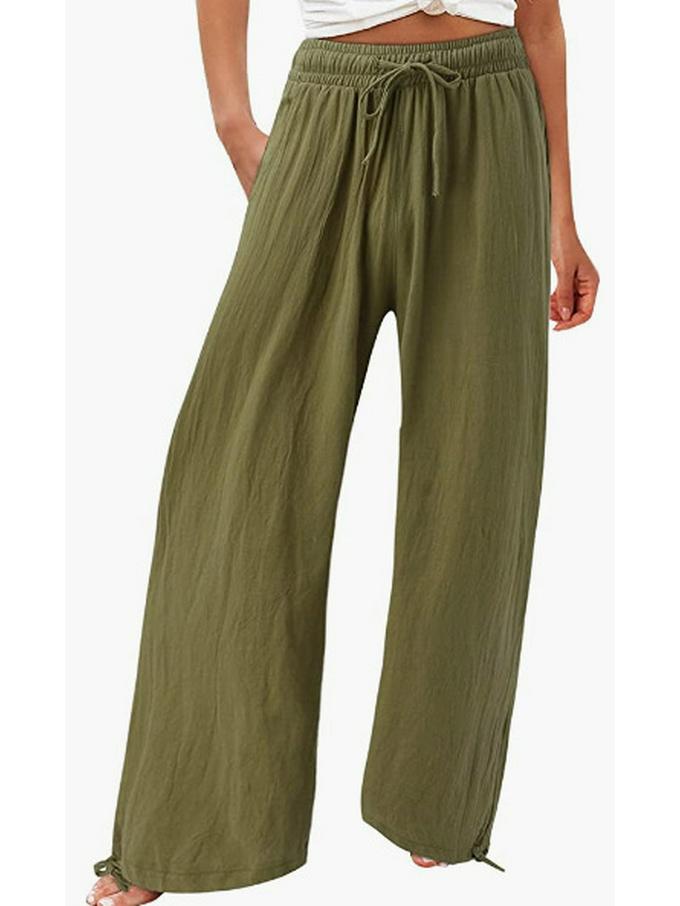 Bohemian Solid Color Drawstring Beach Pants - New Loose Casual Trousers
