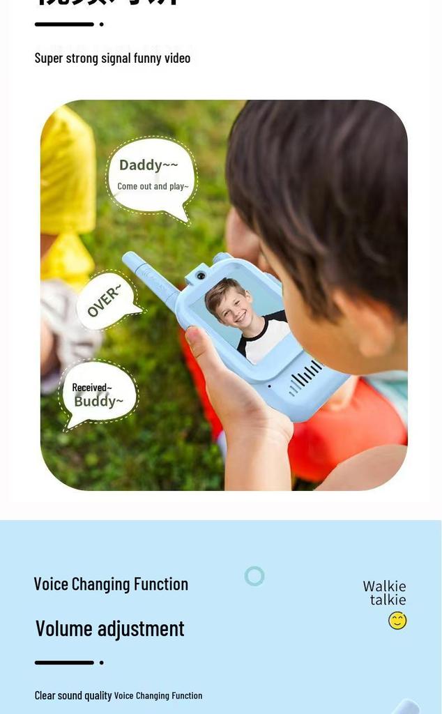 Kinder-Video-Walkie-Talkie mit großer Reichweite, Antenne und TYPE-C-Ladefunktion – Süßes interaktives Outdoor-Spielzeug mit verlängerter Akkulaufzeit