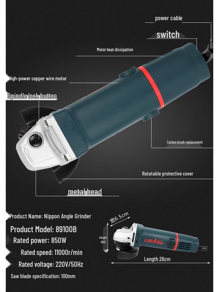 Multifunctional Electric Angle Grinder & Polisher: High-Power Handheld Grinding and Cutting Tool