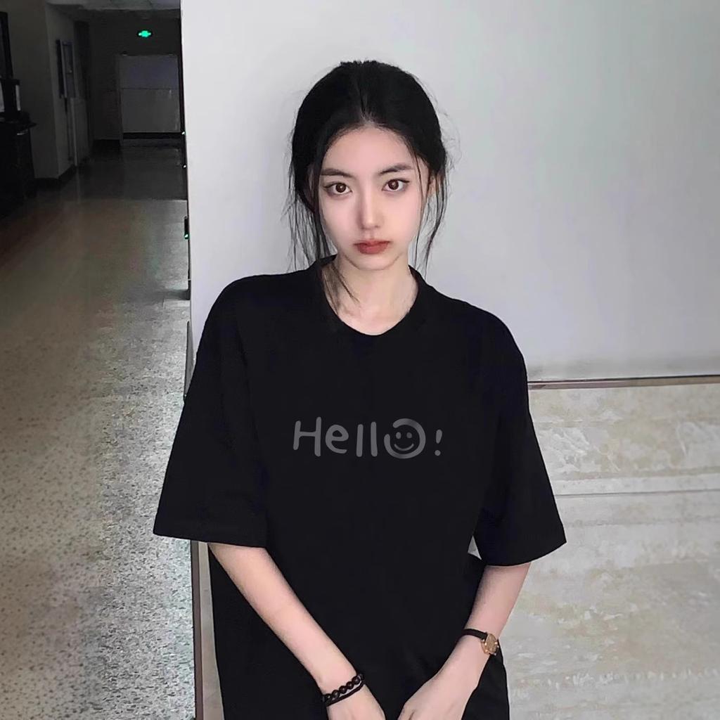 pure cotton black short-sleeved t-shirt women's new student large size loose casual and versatile couple's clothing men's and women's tops