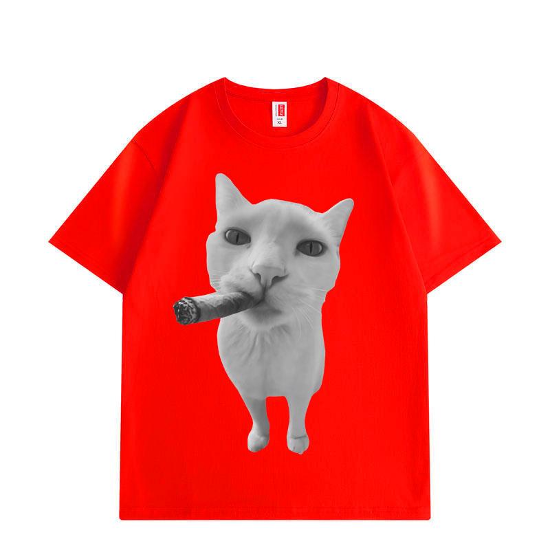

Cat Smoking Cigar Funny Meme Graphic T Shirts Men Women Fashion Vintage Short Sleeve T-shirts Summer Loose Cotton T-shirt 3XL