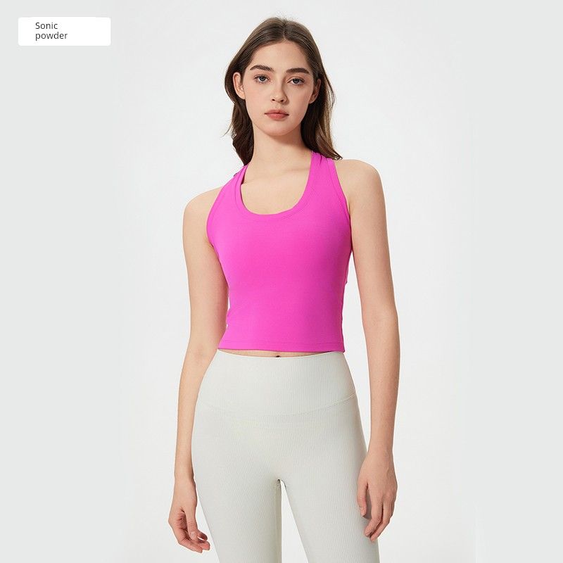 2025 Spring and Summer New Nude Feel H-Shaped Beauty Back Sports Vest Female Outwear Casual All-Matching Short Fitness Yoga Wear