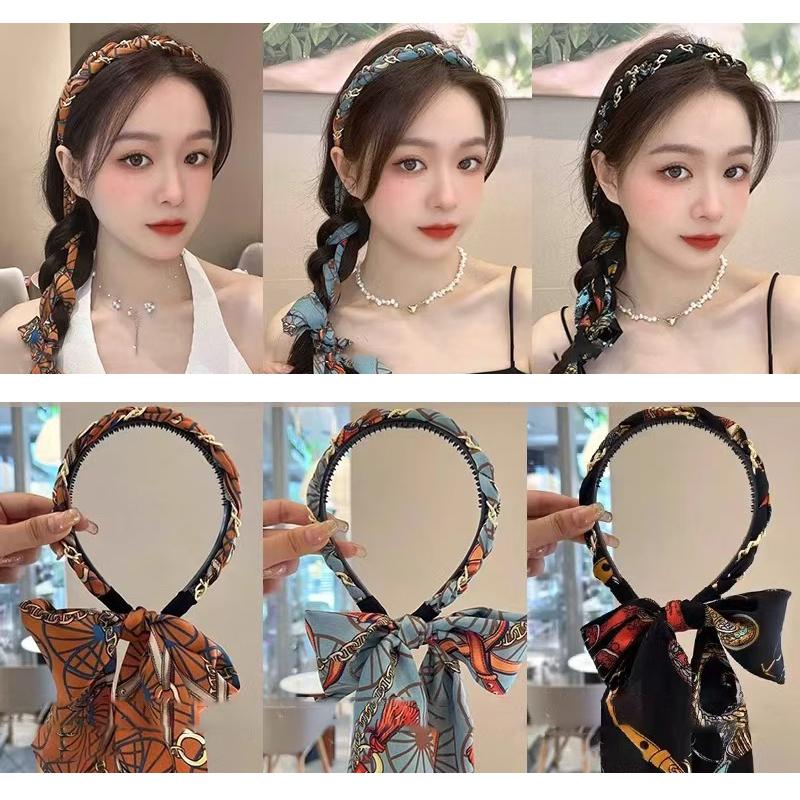 Diadema De Cinta Larga Con Cadena Con Estampado Vintage Para Mujer, Adorno Elegante Para El Cabello, Diadema Aro Para El Cabello