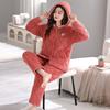 Pajamas Women'S Winter Coral Fleece Flannel Padded Jacket Three-Layer Thickened Fleece Can Be Worn Outside Loungewear Warm Suit