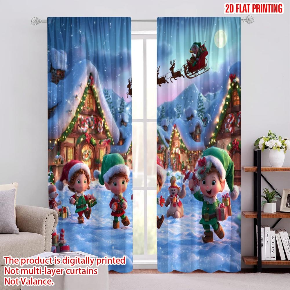 

2pcs,2D plane printing Creative Curtains Joyful Elves Playing in a Festive Light Durable Polyester (without rod) Decorations 52.50 × 116.00 cm 2 pcs