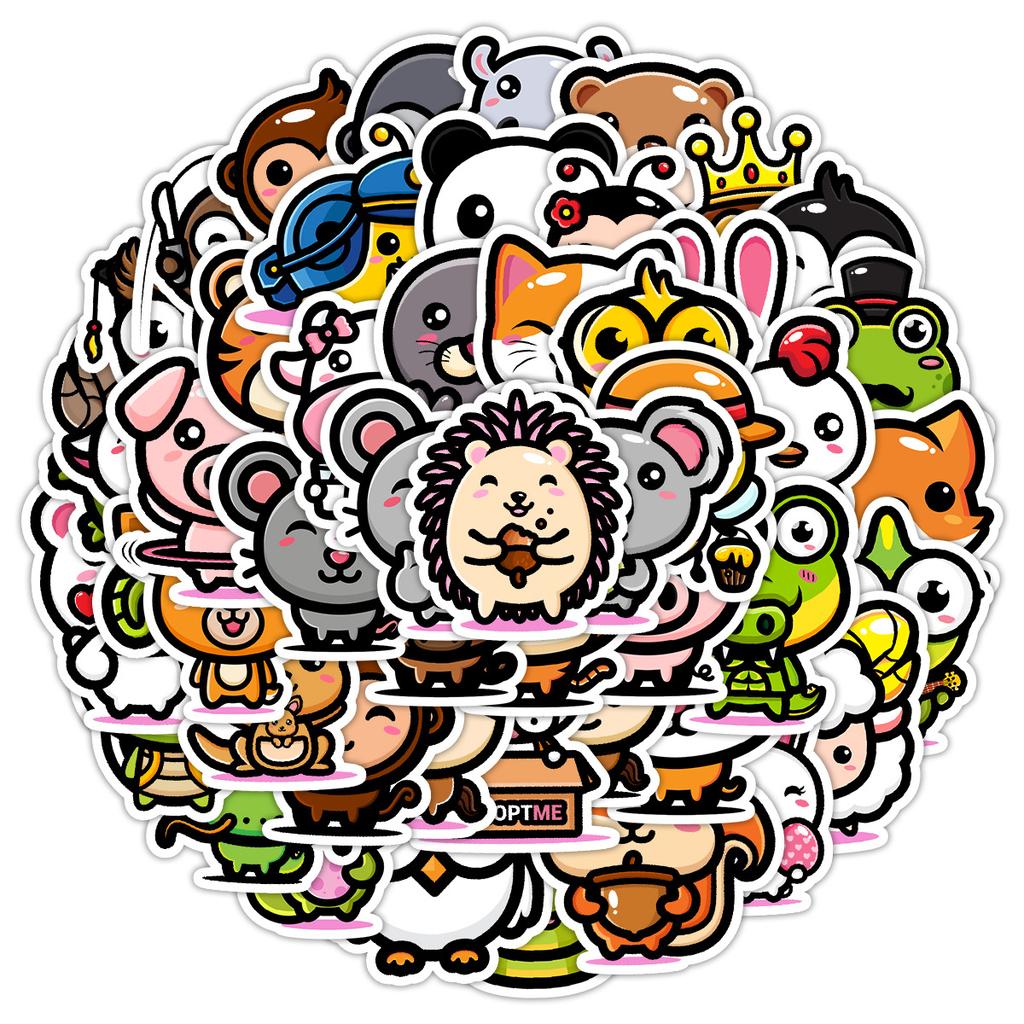 50 Pieces of Cartoon Zoo Graffiti Stickers for Mobile Phones and Notebooks, Waterproof Decorative Stickers, Creative Animal Stickers