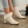 Elegant Square Toe Block Heel Ankle Boots For Women Leather Back Zipper Short Boots Woman Fashion High Heel Boots