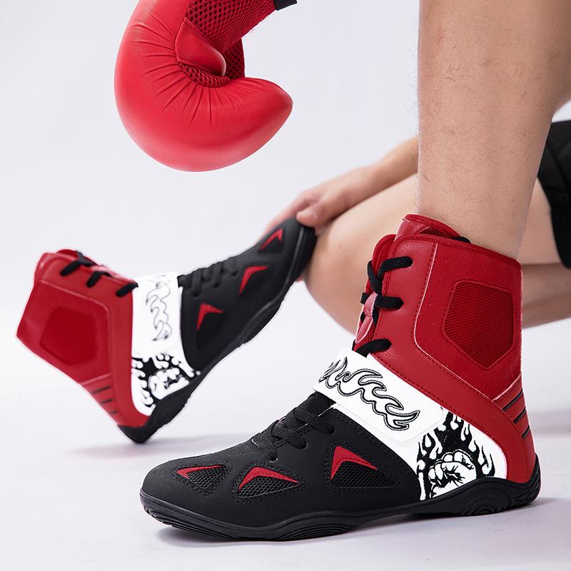 Professional Boxing Shoes Big Size Wrestling Shoes Lightweight Outdoor Male Gym Training Sneakers White Red Man