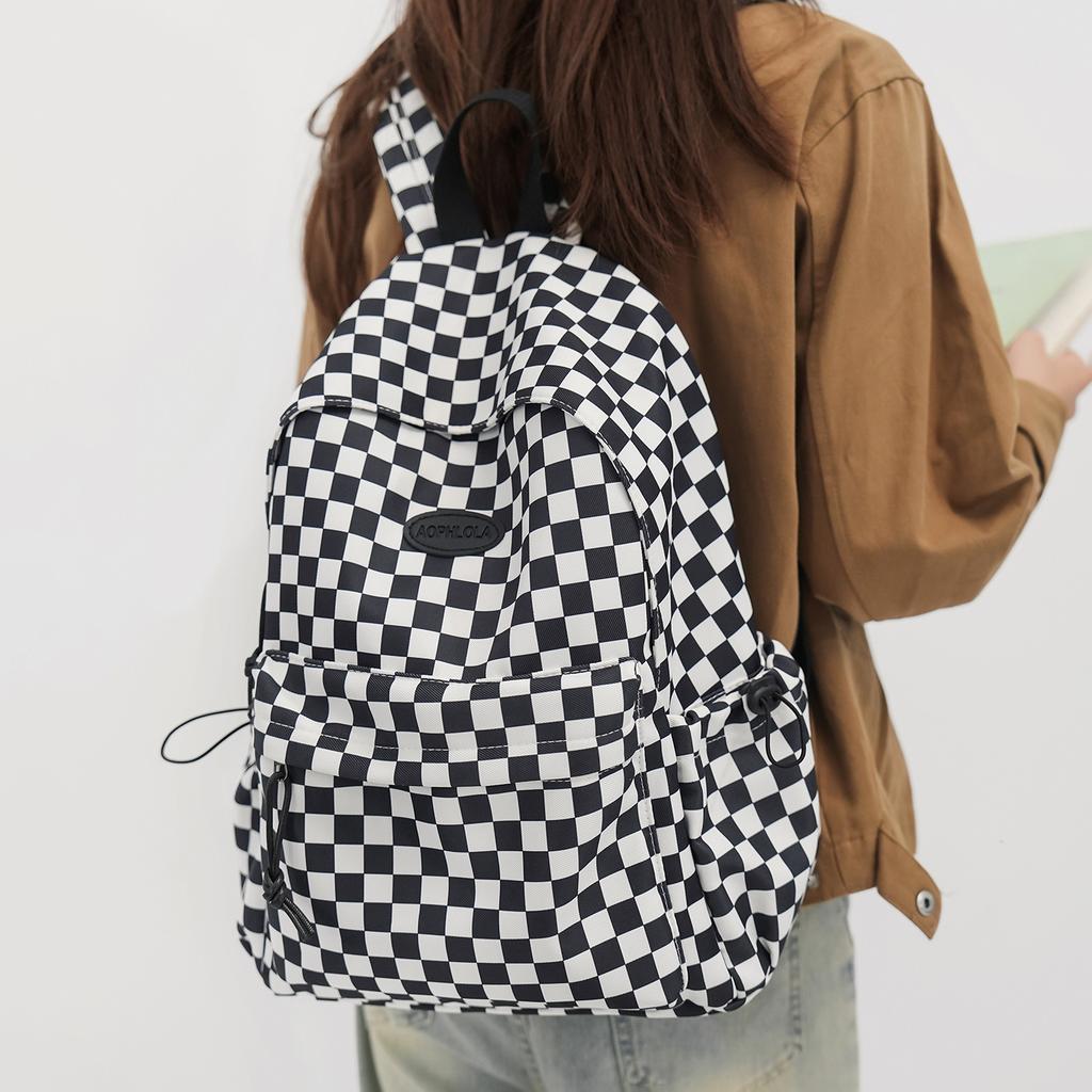 SchoolbagYX ins wind checkerboard schoolbag female Korean version Japanese college student backpack junior high school young men and women lightweigh