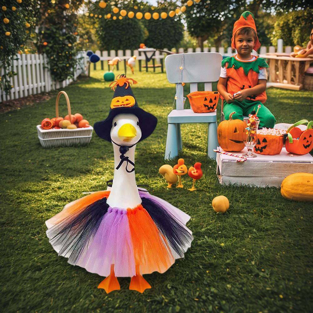 1 Set Halloween Porch Goose Outfits with Witch Hat Skirt Halloween Goose Costume Kit for Yard Decor Outdoor Terrace Fall Festiva