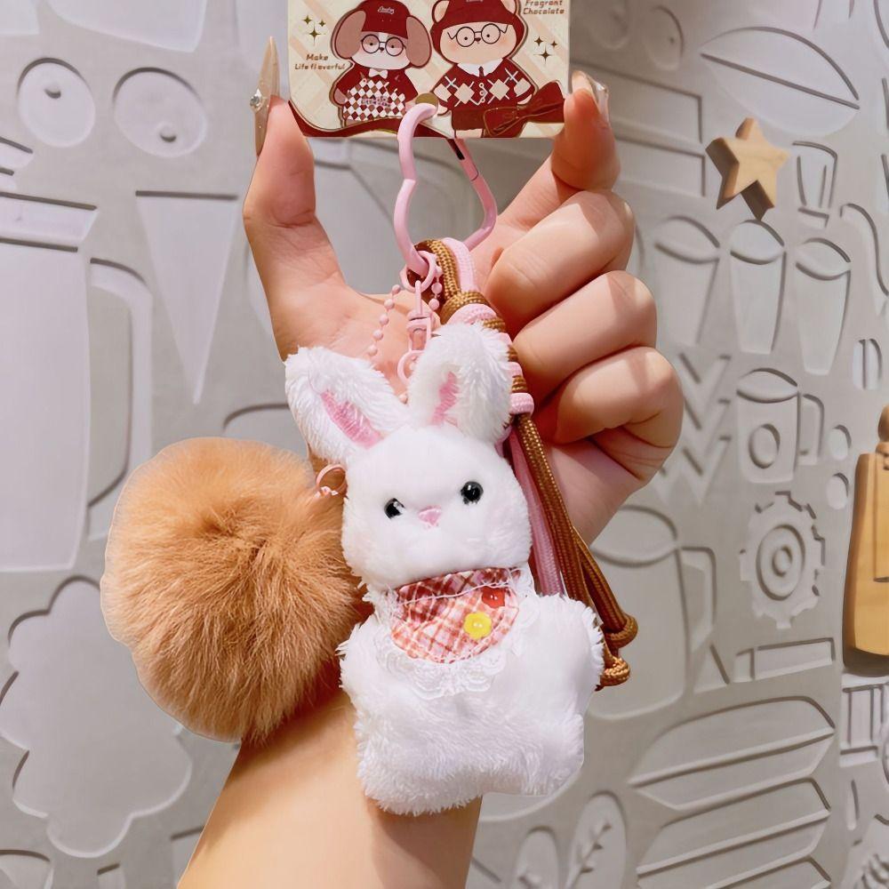 Bear Rabbit Dog Keychain Cartoon Key Ring Creative Rabbit Plush Dolls Pendant  Bag Key Decor