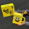 Cute SpongeBob SquarePants Straw Cup Ceramic Mug with Lid for Boys and Girls Birthday Gift Souvenir Gift Box