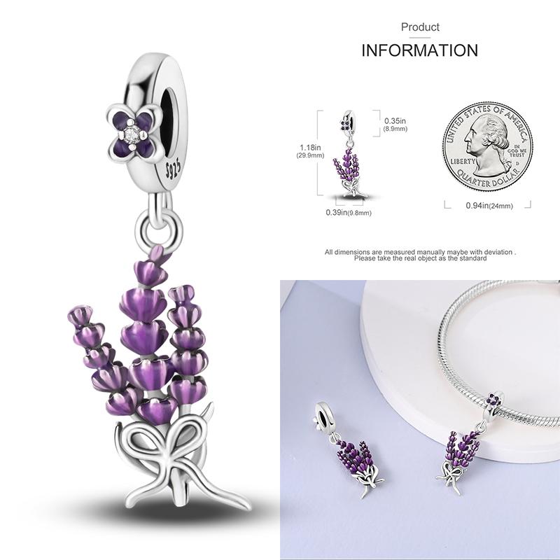 Copper Lavender Tulips Pansy Iris Charm Beads Colorful Flower Dangle Fit Original Bracelet Diy Jewelry Gift