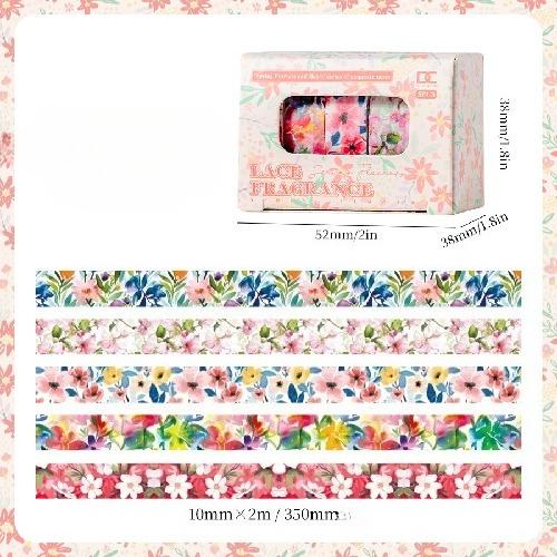 Chunxin Flower Language Boxed Japanese Paper Tape 5*1cm Wide Flowers and Leaves Dividing Line Hand Account Pastoral Flower Tape