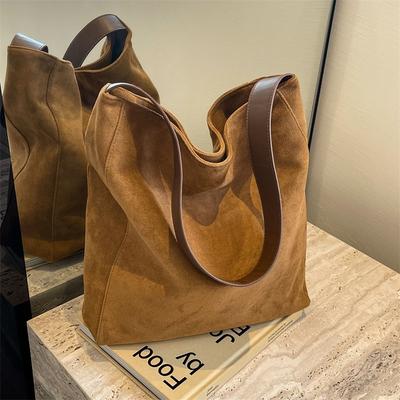 New Suede Underarm Retro Wide Shoulder Strap Lazy Large Capacity Tote Bag Soft Leather Shoulder Bag