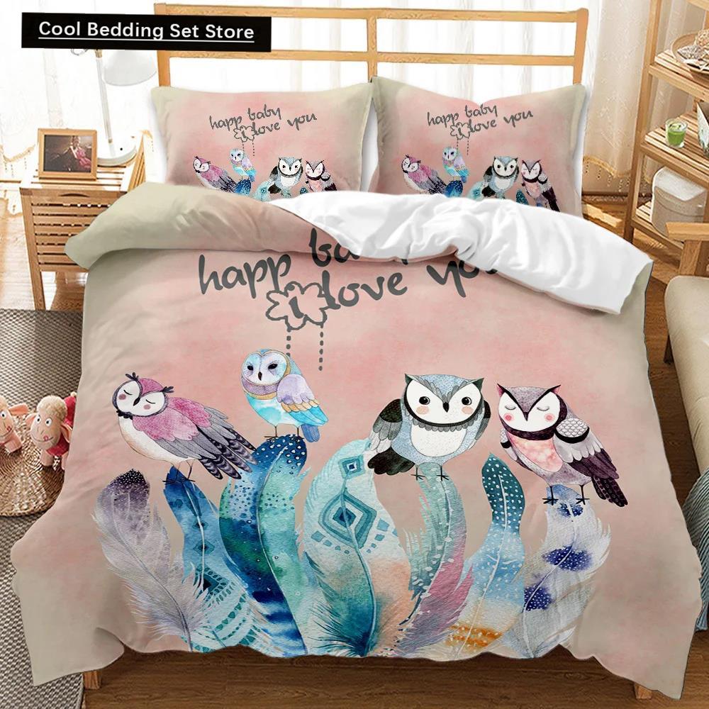 Owl Duvet Cover Set Cute Owl for Kids Boys Girls Cute Animal Bedding Set Bedclothes Double Queen King Size Polyester Qulit Cover