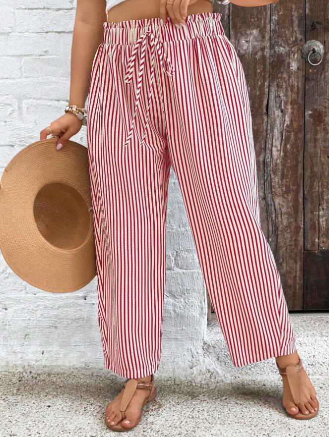 European & American Plus Size Striped Wide-Leg Casual Pants for Women, 2026 Fashion Collection. 3XL