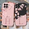 Initial Letter A Z Case For Samsung Galaxy M33 M53 M13 M14 5G Cover Pink Flowers Soft Silicone Back Fundas Shell  Coque Bumper
