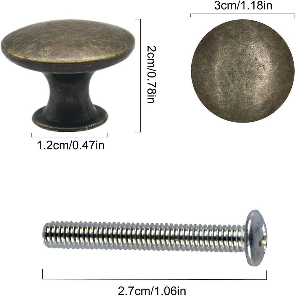 12x Vintage Door Drawer Knobs 30mm Antique Brass Kitchen Cabinet Cupboard Pulls, For Dresser And Furniture Cupboard, Antique Bronze