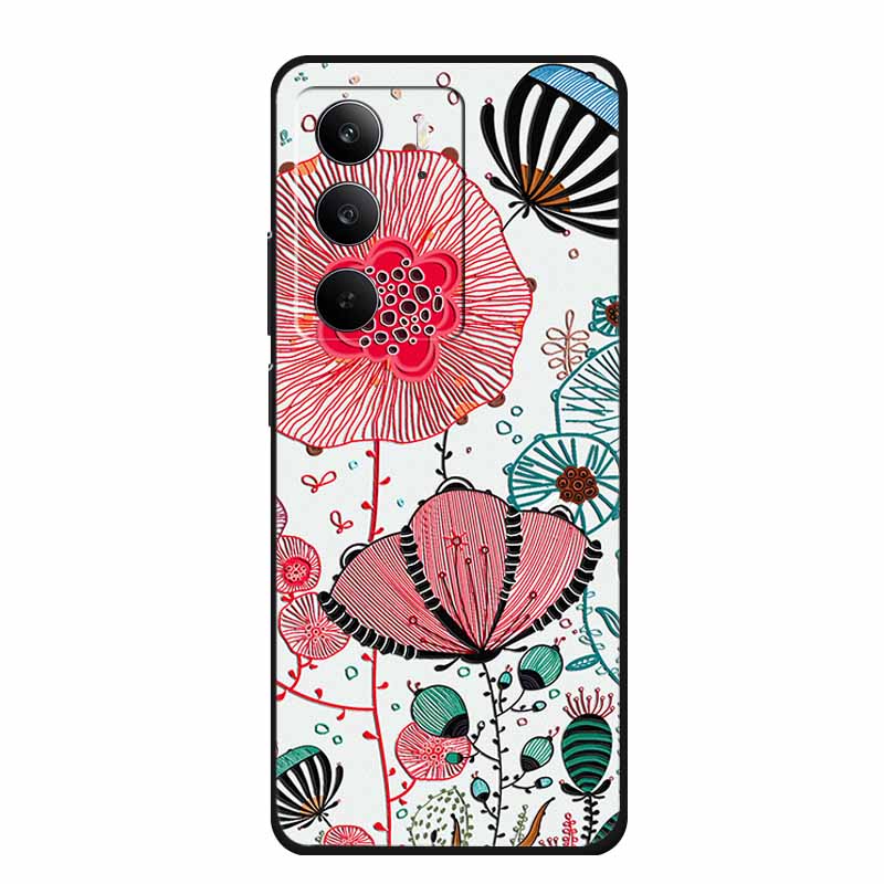 3D Emboss Case For Realme C75 4G 5G C75x V70 V70s 14x Realme C71 4G Case C 75 71 Coque Flower Black Silicone Soft Back Cover Bag