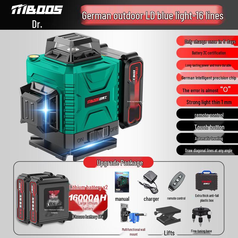 High-Precision 12-Line Outdoor Green Laser Level with Automatic Leveling for Walls and Floors