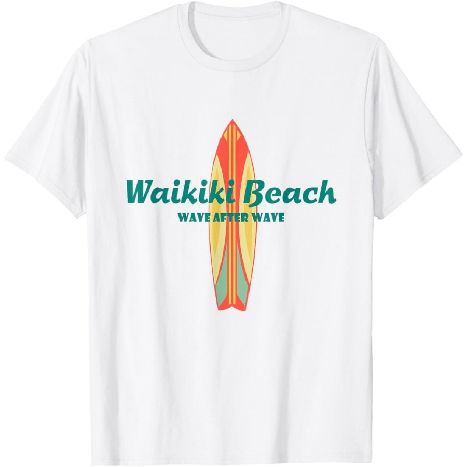 Пляж Вайкики Гавайи Сувенир Ретро Винтаж Серфинг Футболки Подарки Мужчины Женщины Дети Футболка S