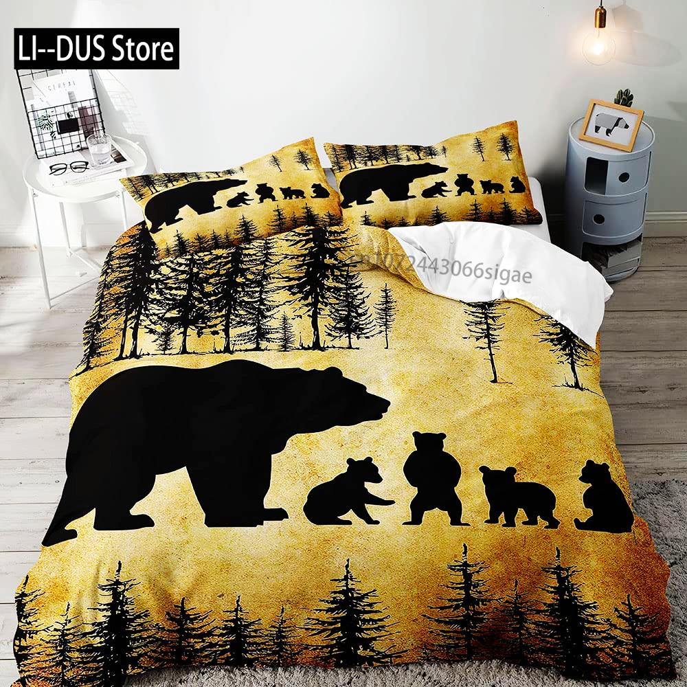 Farmhouse Bedding Sets Deer Elk Moose Mountain Woodland Animals Duvet Cover, Rustic Bedroom Decor, 2 Pillowcases Bedroom Decor