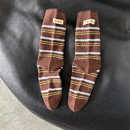 

Striped Socks Women Color Matching Cloth Label Medium Tube Socks Japanese JK School Students Knitted Cotton Elastic Long Socks One Size