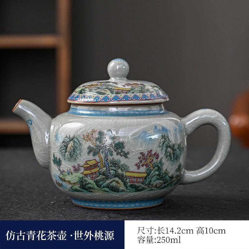 250ml Blue and White Porcelain Handmade Teapot Household Thousands of Miles Teapot Jingdezhen Pot Tea Making Kettle Teaset Gifts