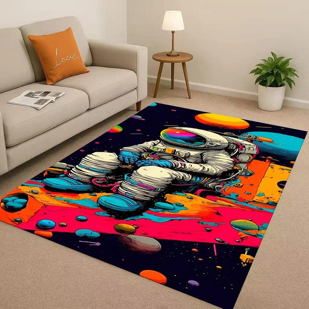 3D Cartoon Astronaut Spaceman Planet Living Room Non-Slip Area Rug Carpet for Bedroom Playroom Sofa,Home Decor Doormat Christmas