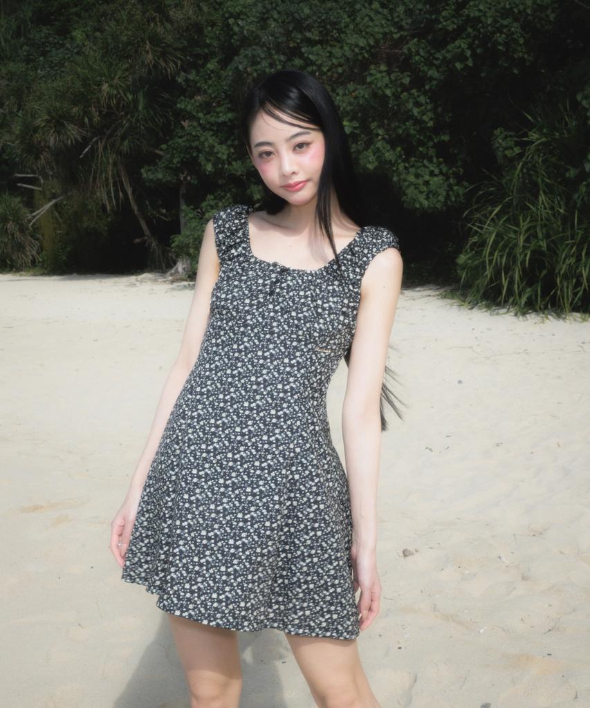 ROSEFRANTZ Flower Garden Mini Dress [Black]